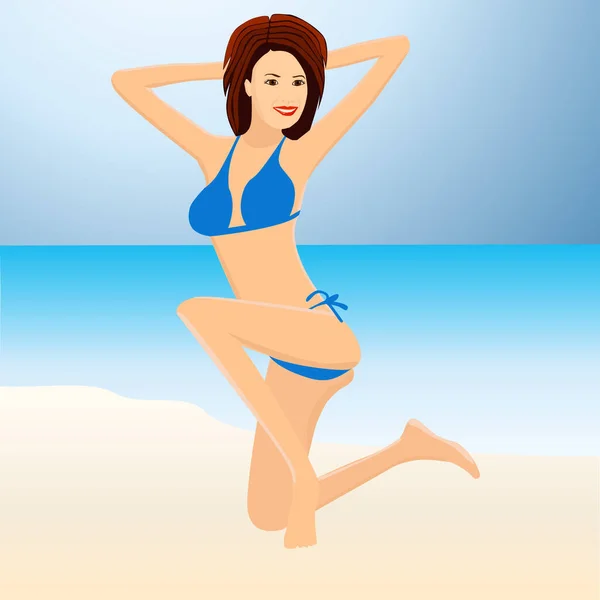 Attractive Girl Beach Art Vector Illustration — Stock Vector