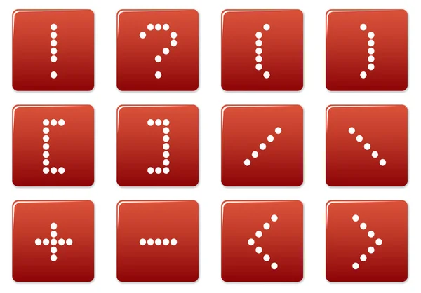 Set Icone Quadrate Con Simbolo Matrice Tavolozza Rossa Bianca Illustrazione — Vettoriale Stock