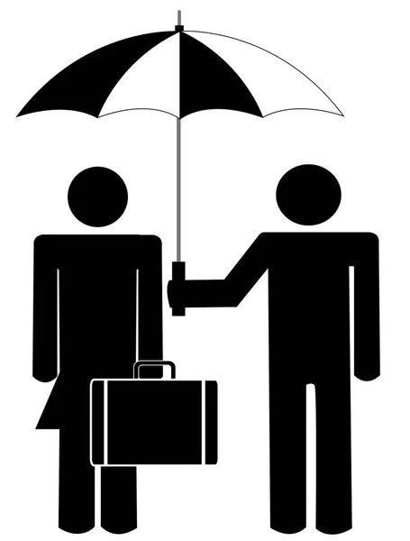 Kadın Için Şemsiye Tutan Adam Çanta Çanta Tutuyor — Stok Vektör