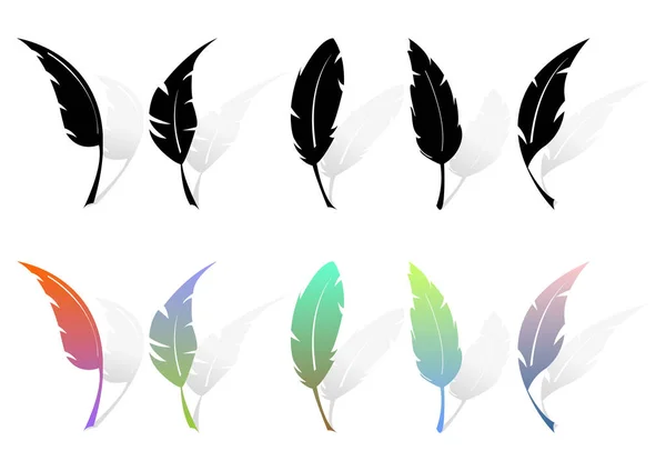 Différentes Silhouettes Plumes Plumes Colorées Sur Blanc — Image vectorielle