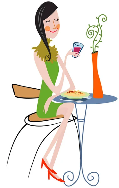 Jeunes Femmes Heureuses Manger — Image vectorielle