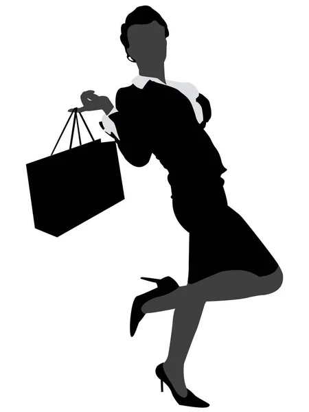 セクシーなビジネス女性立っていますとともにショッピングバッグ上の隔離された背景 — ストックベクタ