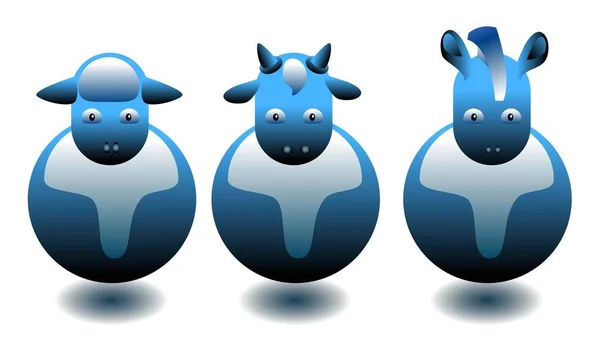 Illustration Vectorielle Pour Ensemble Icônes Animaux Ferme Moutons Vaches Chevaux — Image vectorielle