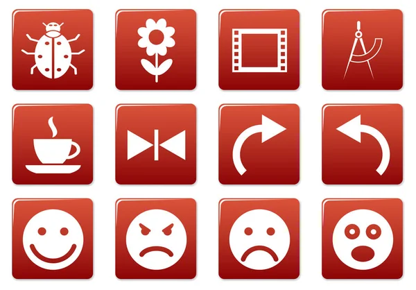 Gadget Square Icons Set Red White Palette Vector Illustration — Stock Vector