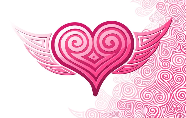 粉红的心 有翅膀和图案 矢量说明 — 图库矢量图片