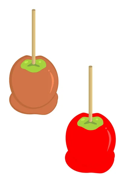 Karmel Und Bonbonäpfel Mit Sticks — Stockvektor