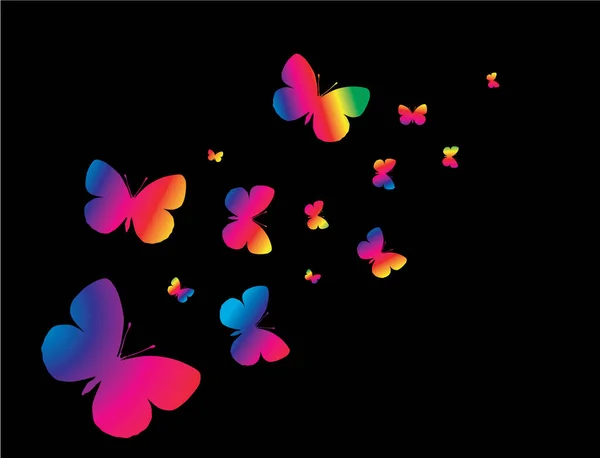 Papillons Colorés Sur Fond Noir Vecteur — Image vectorielle