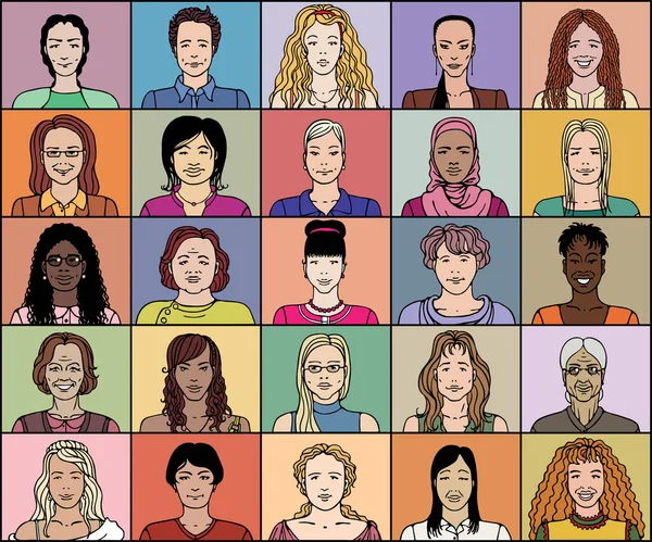 25名不同年龄 不同国籍的成年妇女 — 图库矢量图片