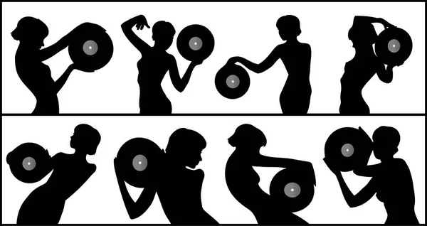 Vinyl Dancing Silhouettes Image Color Illustration — Stock Vector