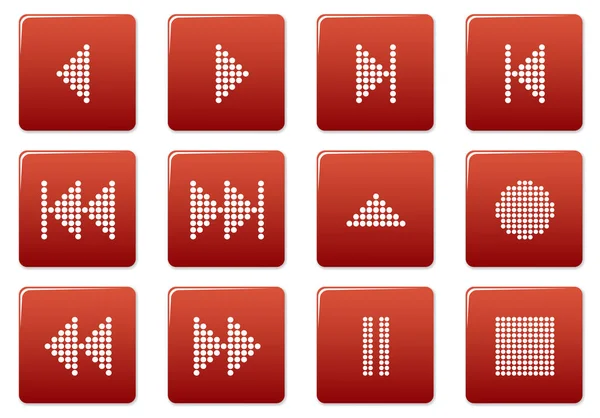Multimedia Navigation Buttons Set Red White Palette Vector Illustration — Stock Vector