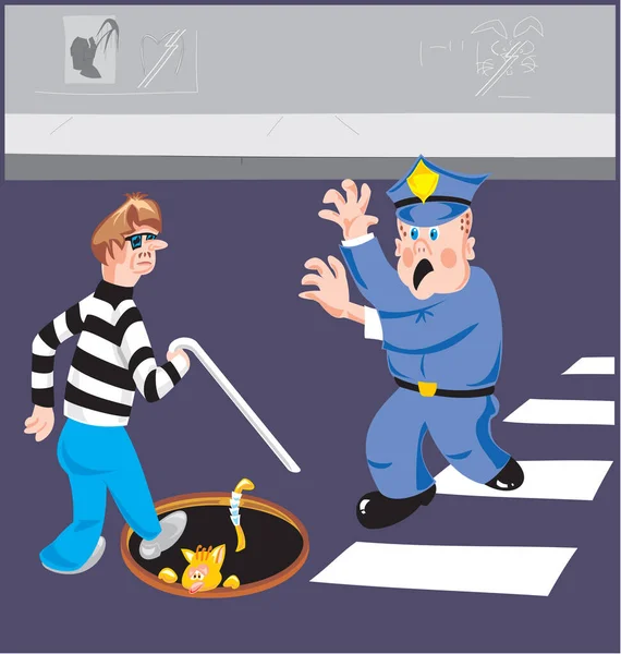 Blind Pedestrian Danger Front Policeman — Stock Vector