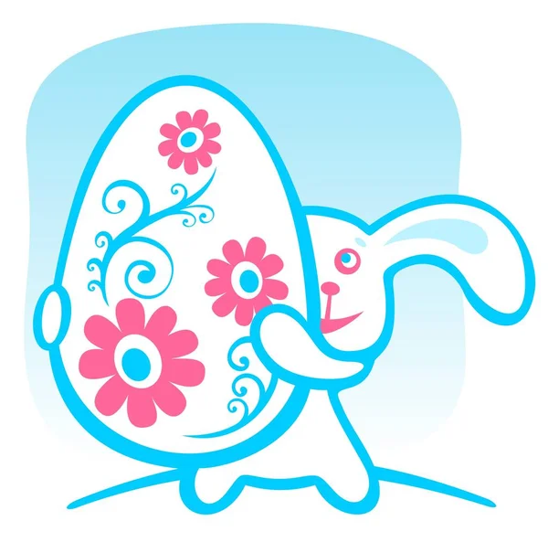 Cartoon Rabbit Easter Egg Blue Background — Stock Vector