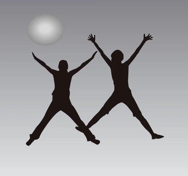 Happy Girls Jumping Image Barevné Ilustrace — Stockový vektor