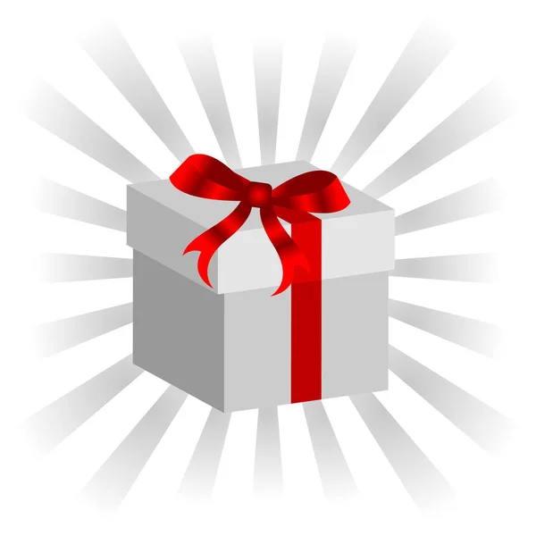Ασημένιο Κουτί Δώρου Χριστουγέννων Πάνω Από Ριγέ Φόντο — Διανυσματικό Αρχείο