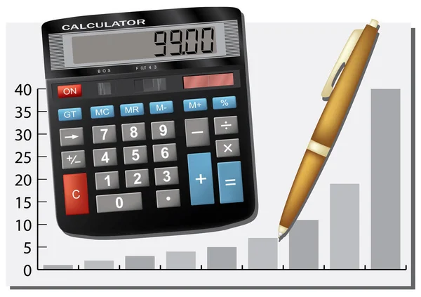 Калькулятор Ручка Бізнес Команда Векторні Ілюстрації — стоковий вектор