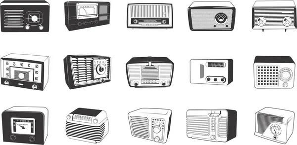 Sammlung Von Glatten Vektor Eps Illustrationen Verschiedener Retro Radios — Stockvektor