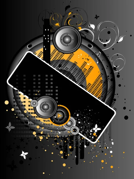 Vertical Vector Gray Orange Grunge Music Background — Stock Vector