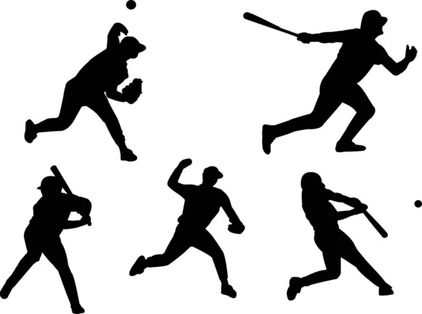 Baseball Silhouettes Can Used Separately — Stock Vector