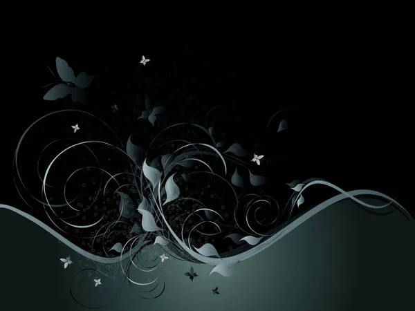 Чорний Горизонтальний Фон Квітковим Орнаментом Метеликами — стоковий вектор