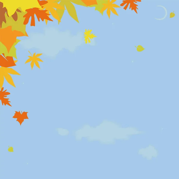 秋天的天空 有月亮和落叶 — 图库矢量图片