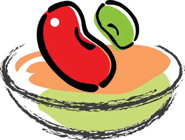 Icon Red Bean Green Bean Bowl Vector Illustration — 스톡 벡터