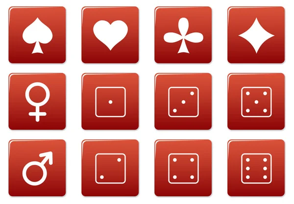 Hry Čtvercové Ikony Nastaveny Červená Bílá Paleta Vektorová Ilustrace — Stockový vektor