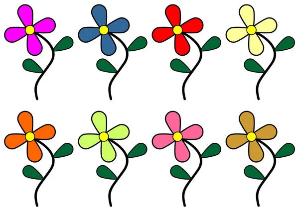 Ensemble Coloré Fleurs Isolées Sur Fond Blanc — Image vectorielle