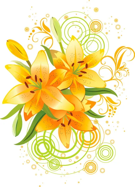 三个橙色百合 Grunge 花卉背景 — 图库矢量图片