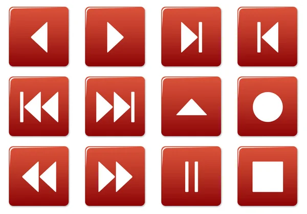Media Square Icons Set Red White Palette Vector Illustration — Stock Vector