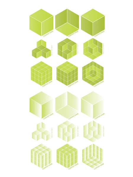 Conjunto Logotipos Cubo Verde Desde Diferentes Puntos Vista Para Marcas — Archivo Imágenes Vectoriales