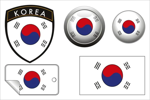 Drapeau Crête Vectorielle Coréenne Avec Bouton Web Étiquette — Image vectorielle