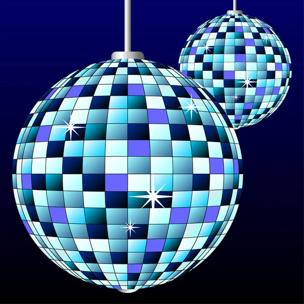 Disco Spiegelkugeln Über Schwarzem Und Blauem Hintergrund — Stockvektor