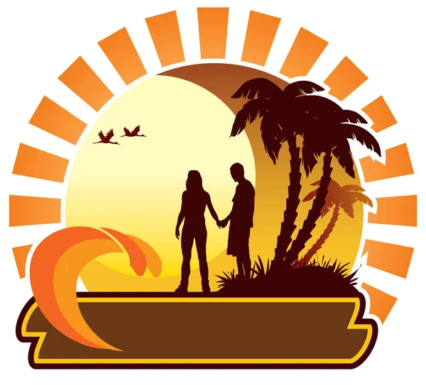 Couple Looking Sunset Summer Icon — Stock Vector