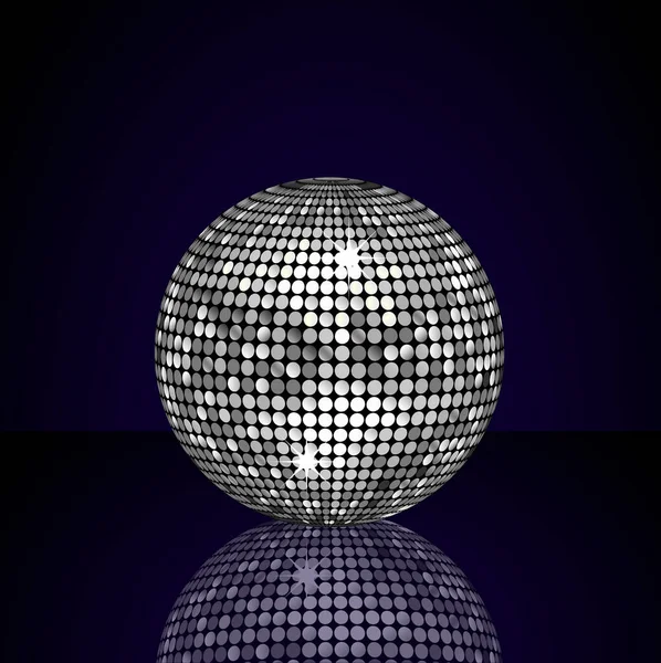 Boule Disco Argent Métallisée Réfléchie Sur Une Surface Bleue Brillante — Image vectorielle