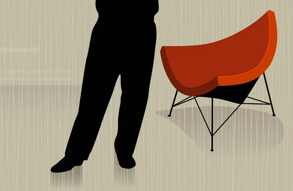 Mann Steht Vor Modernem Stuhl Abstrakt Mit Reflexion Einfach Bearbeitende — Stockvektor