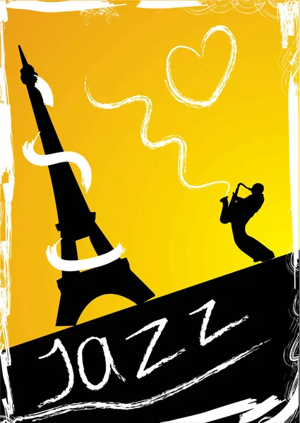 Design Abstrato Com Saxofonista Torre Eiffel — Vetor de Stock