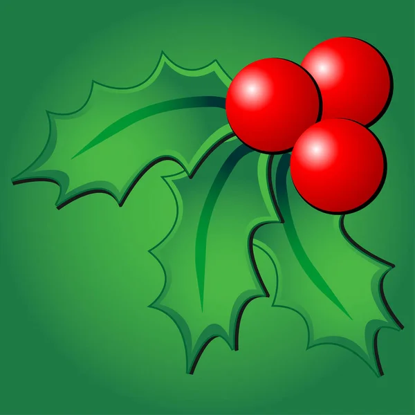 緑の正方形の背景の上にクリスマスホリー飾り — ストックベクタ
