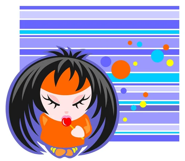 Cartoon Emo Dívka Pruhované Rám Bílém Pozadí — Stockový vektor