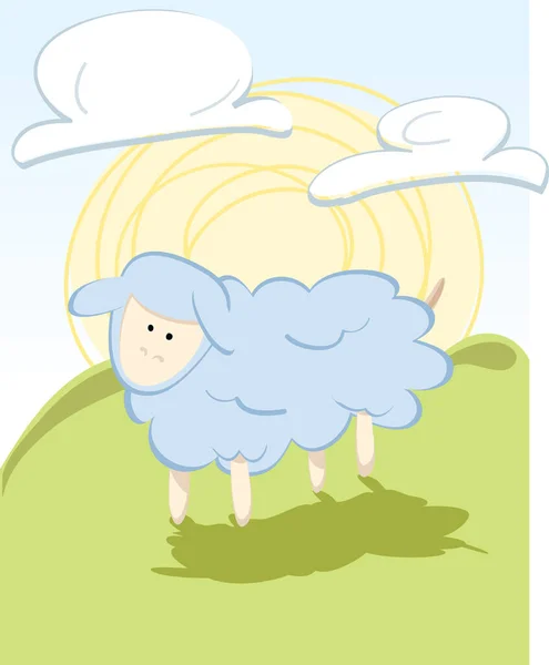 晴れた日の牧草地での子羊のイラスト — ストックベクタ