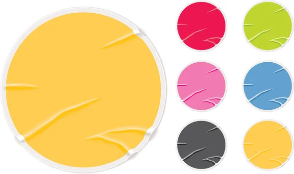 Zestaw Kolorowych Okrągłych Naklejek Zmiażdżone Źle Przyklejone — Wektor stockowy