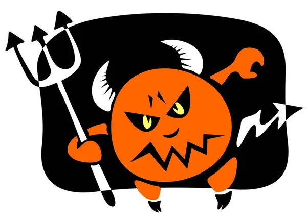 Diabo Estilizado Com Tridente Fundo Preto Ilustração Halloween — Vetor de Stock