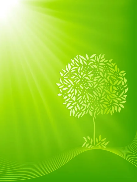 Shiloutte Árvore Estilizada Fundo Explosão Luz Verde Cores Globais Misturas — Vetor de Stock
