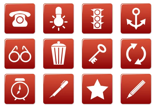 Conjunto Iconos Cuadrados Gadget Rojo Paleta Blanca Ilustración Vectorial — Vector de stock