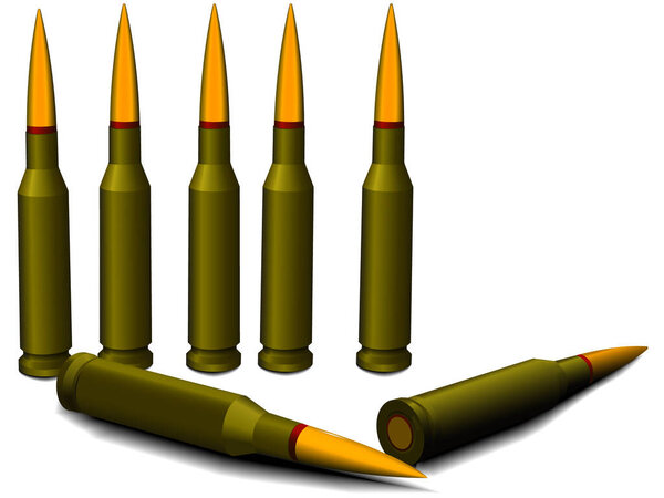 Ammunition for a rifle - cartridges with bullets in a vector on a white background
