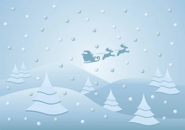 Temps Neige Avec Père Noël Sur Son Traîneau — Image vectorielle