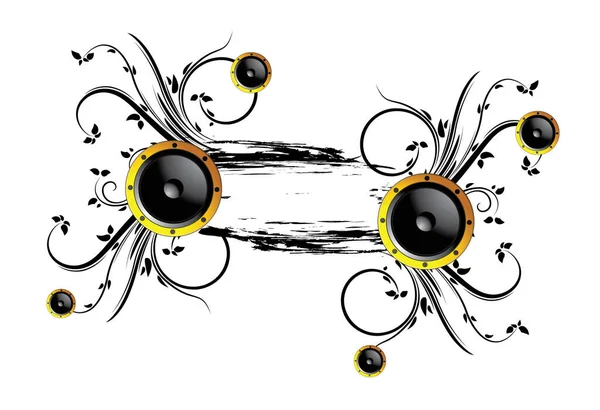 Abstrakt Illustration Med Blommor Grunge Och Högtalare — Stock vektor