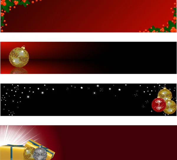 Vektorové Ilustrace Vánočních Web Bannerů Ozdoby Cesmínou Dárky — Stockový vektor