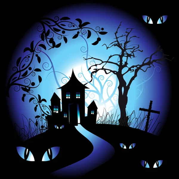 Хэллоуин Ночное Изображение Цветная Иллюстрация — стоковый вектор