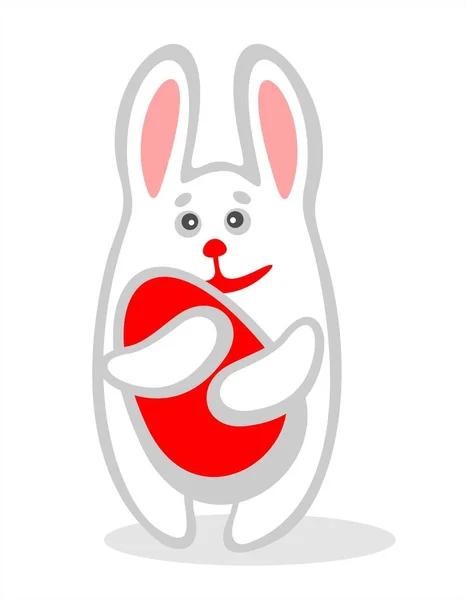 Cheerful Rabbit Easter Egg White Background Easter Illustration — Stock Vector