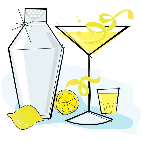 Illustration Tache Cocktail Rétro Stylisée Lemon Drop — Image vectorielle